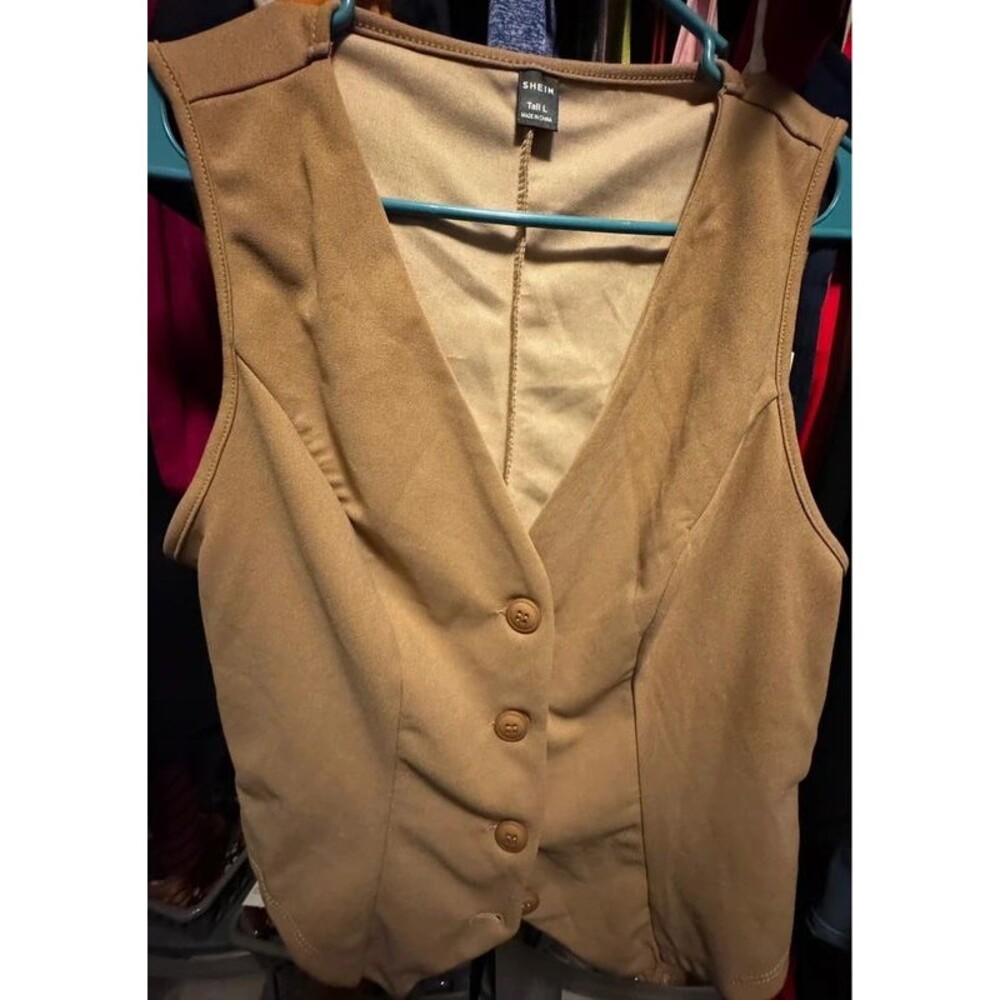 SHEIN Women L Tall Suiting Vest Khaki Color